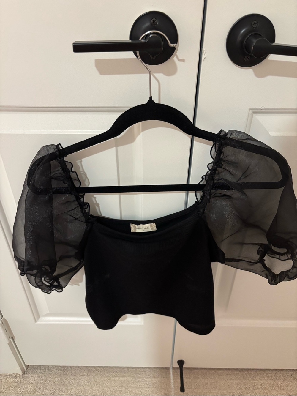 Altar'd State Black Sheer Puff Sleeve Crop Top - Picture 1 of 2